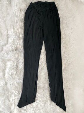 Black Ribbed Leggings Exposed Seams Asymmetrical V Cut Waist sz S